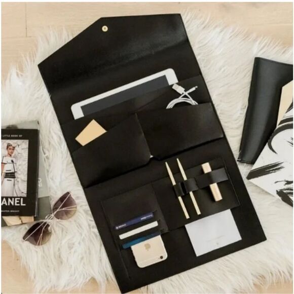 Glass Ladder & Co Megan Portfolio Black Vegan Clutch Portfolio - Picture 2 of 12